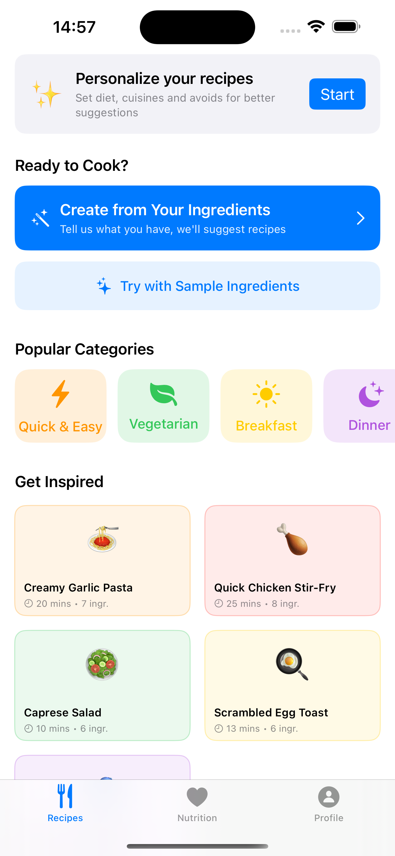 FlavorlyAI app home screen
